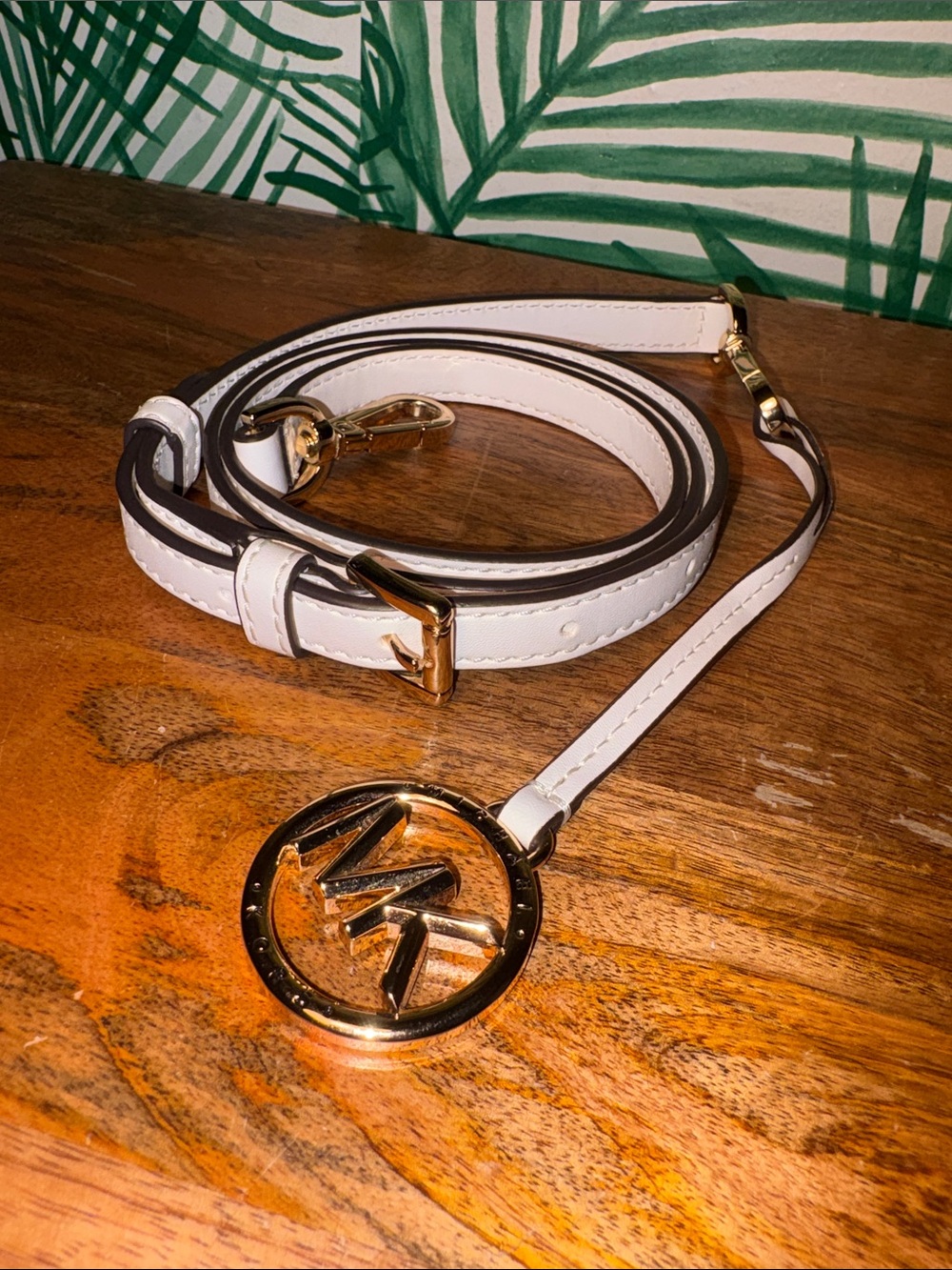 Michael Kors White Leather Crossbody Strap & FOB Gold Hardware